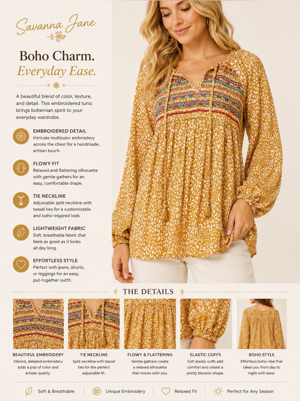 Savanna Jane Multicolor Embroidered Tunic